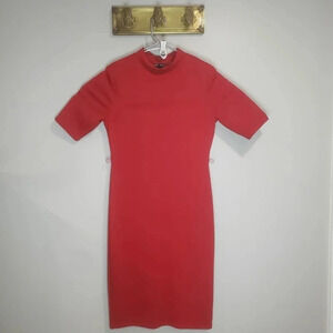 Zara Womans Red  Midi Short Sleeve Bodycon Sheath Dress,Size L.